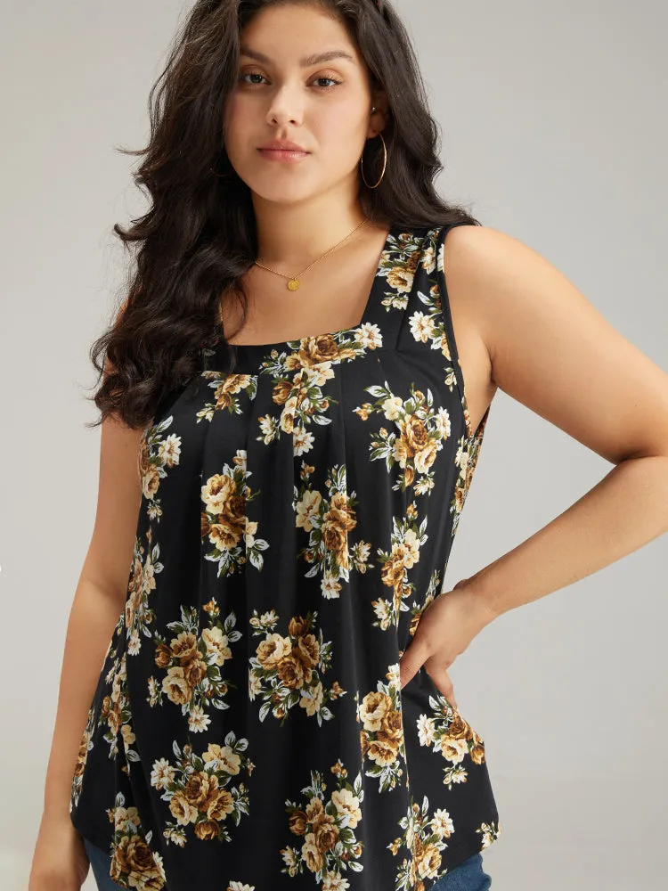 Floral Square Neck Plicated Detail Tank Top sold by Bloomchic product image thumbnail 5