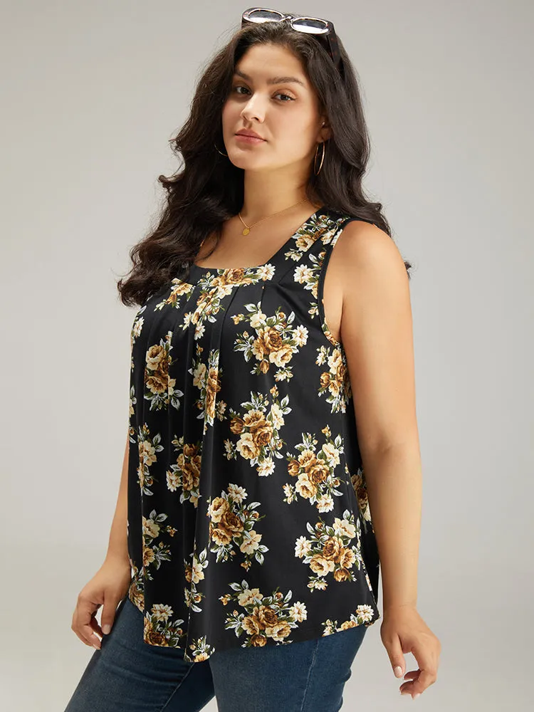 Floral Square Neck Plicated Detail Tank Top sold by Bloomchic product image thumbnail 3