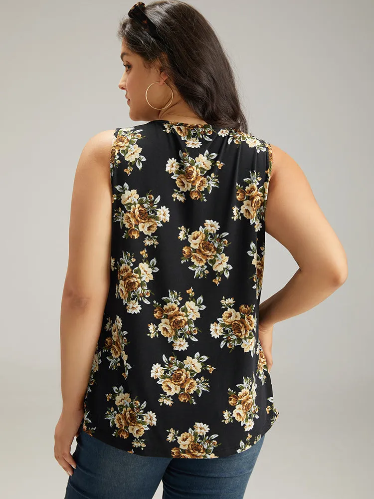 Floral Square Neck Plicated Detail Tank Top sold by Bloomchic product image thumbnail 2