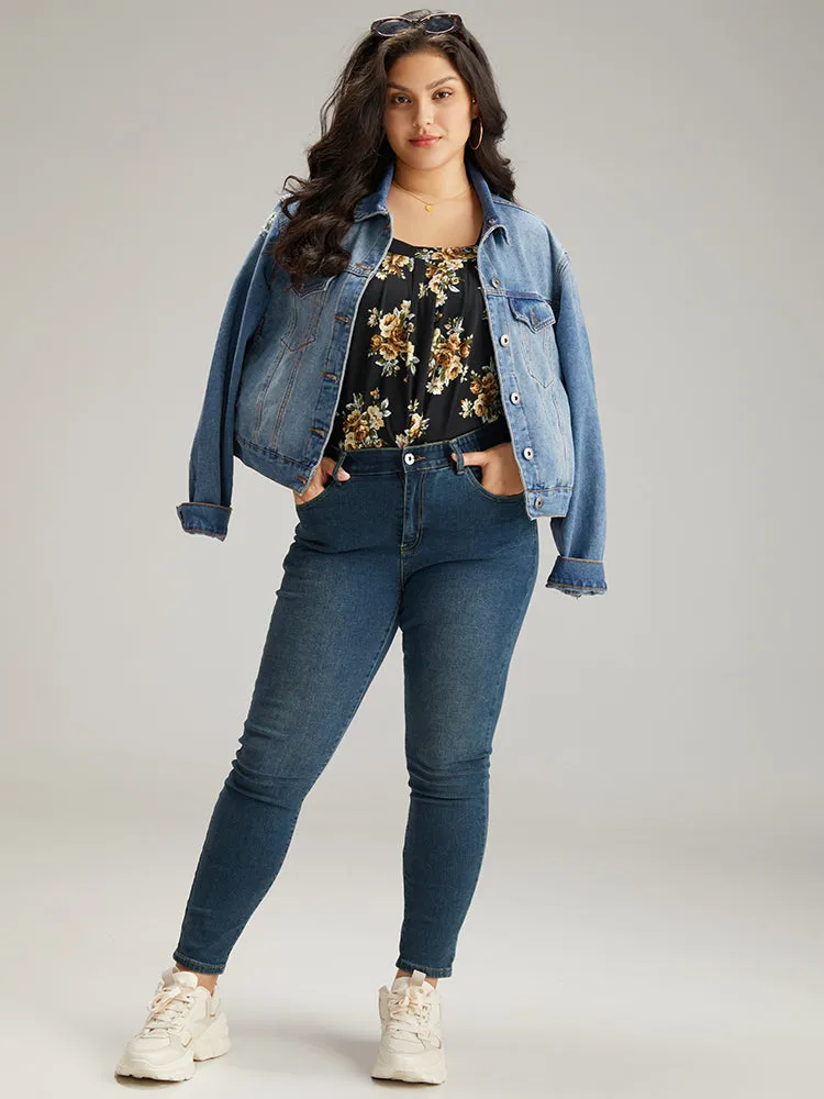 Floral Square Neck Plicated Detail Tank Top sold by Bloomchic product image thumbnail 4