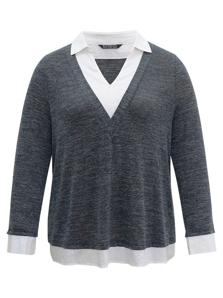 2-In-1 Contrast Patchwork Lapel Collar T-shirt sold by Bloomchic product image thumbnail 5