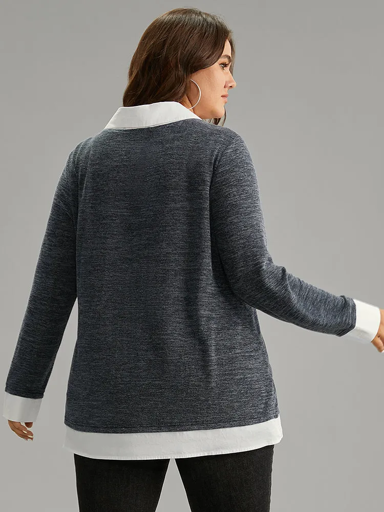 2-In-1 Contrast Patchwork Lapel Collar T-shirt sold by Bloomchic product image thumbnail 2