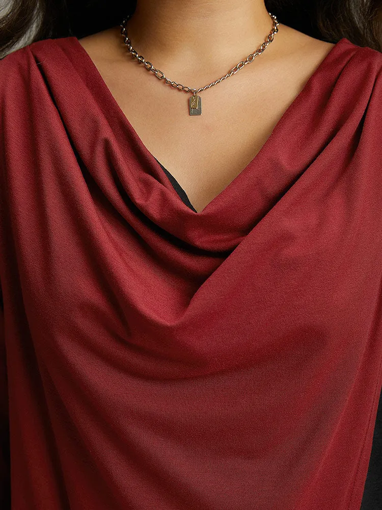 Two Tone Patchwork Cowl Neck T-shirt sold by Bloomchic product image thumbnail 5
