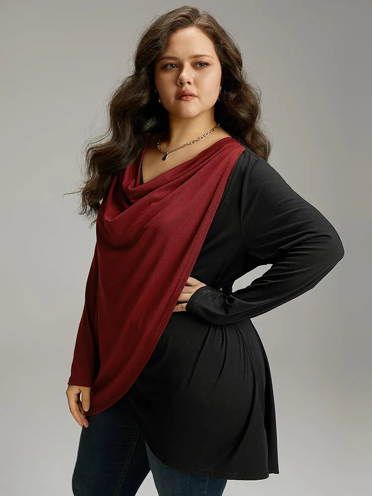 Two Tone Patchwork Cowl Neck T-shirt sold by Bloomchic product image thumbnail 3