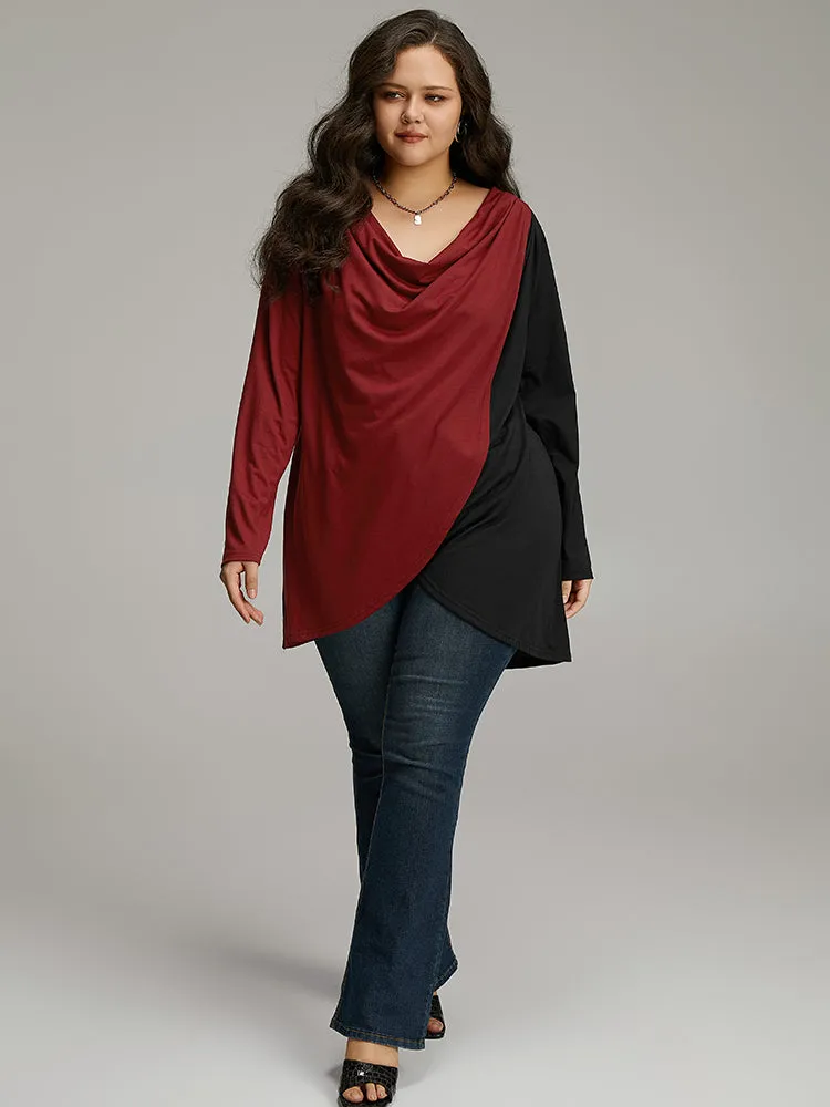 Two Tone Patchwork Cowl Neck T-shirt sold by Bloomchic product image thumbnail 4