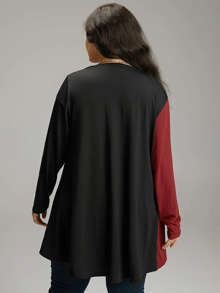 Two Tone Patchwork Cowl Neck T-shirt sold by Bloomchic product image thumbnail 2