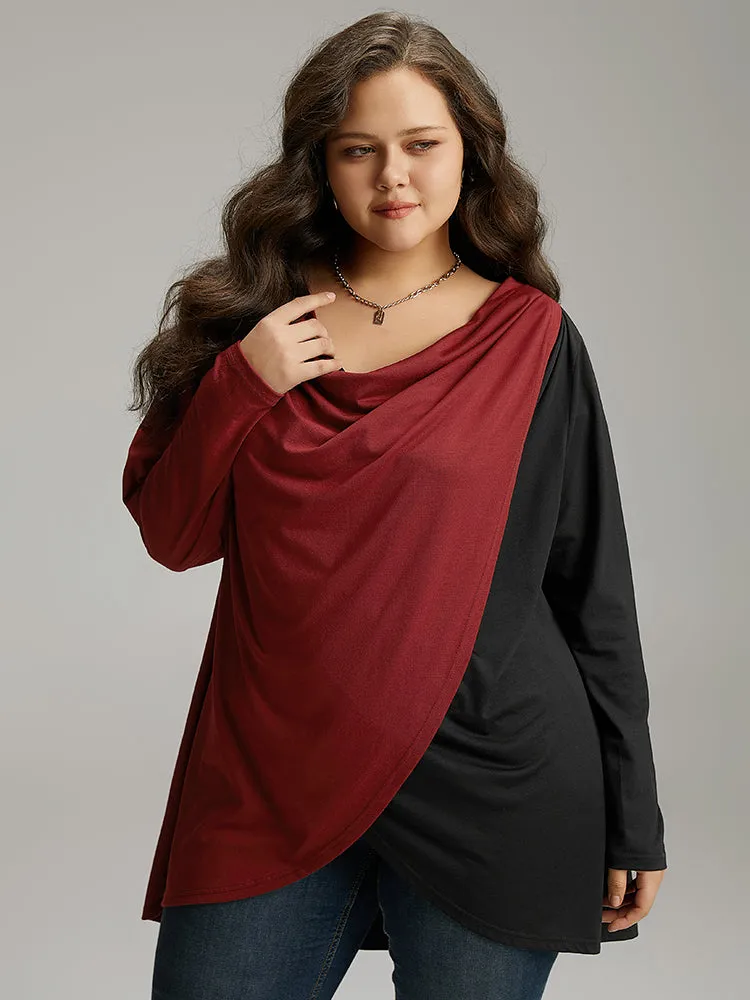 Two Tone Patchwork Cowl Neck T-shirt sold by Bloomchic