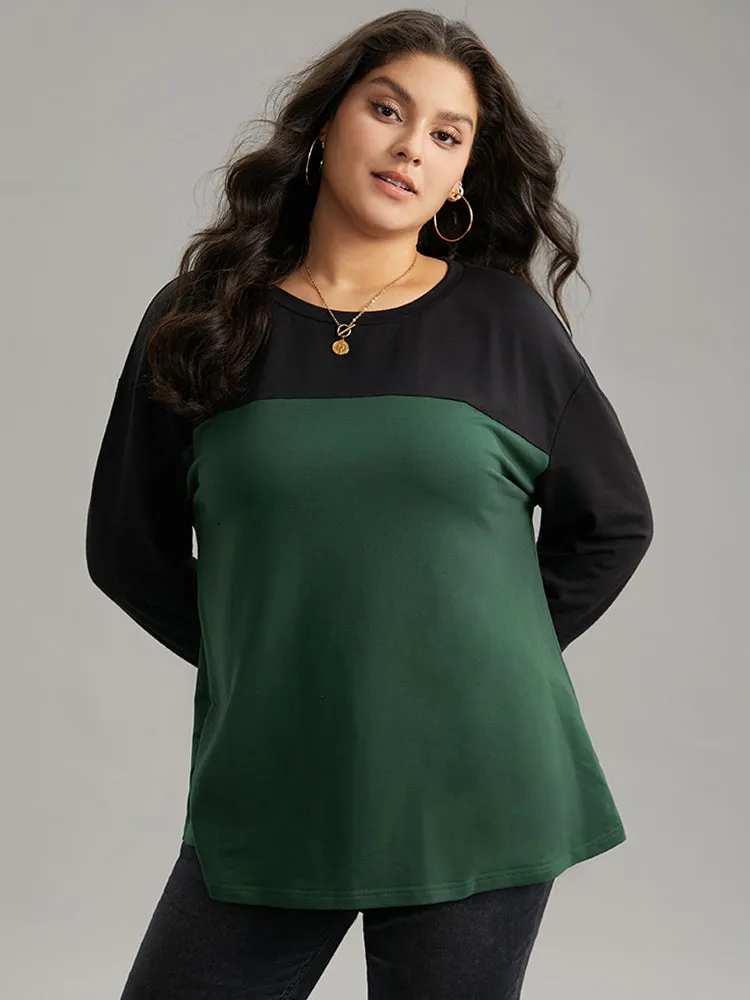 Two Tone Patchwork Round Neck Sweatshirt sold by Bloomchic product image thumbnail 5