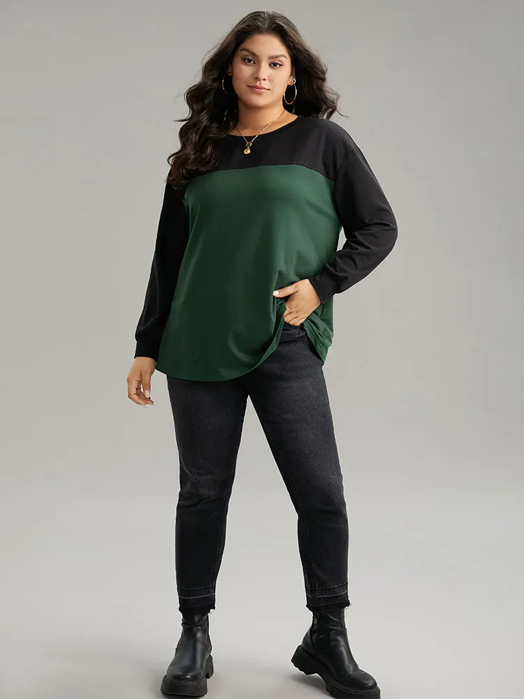 Two Tone Patchwork Round Neck Sweatshirt sold by Bloomchic product image thumbnail 4