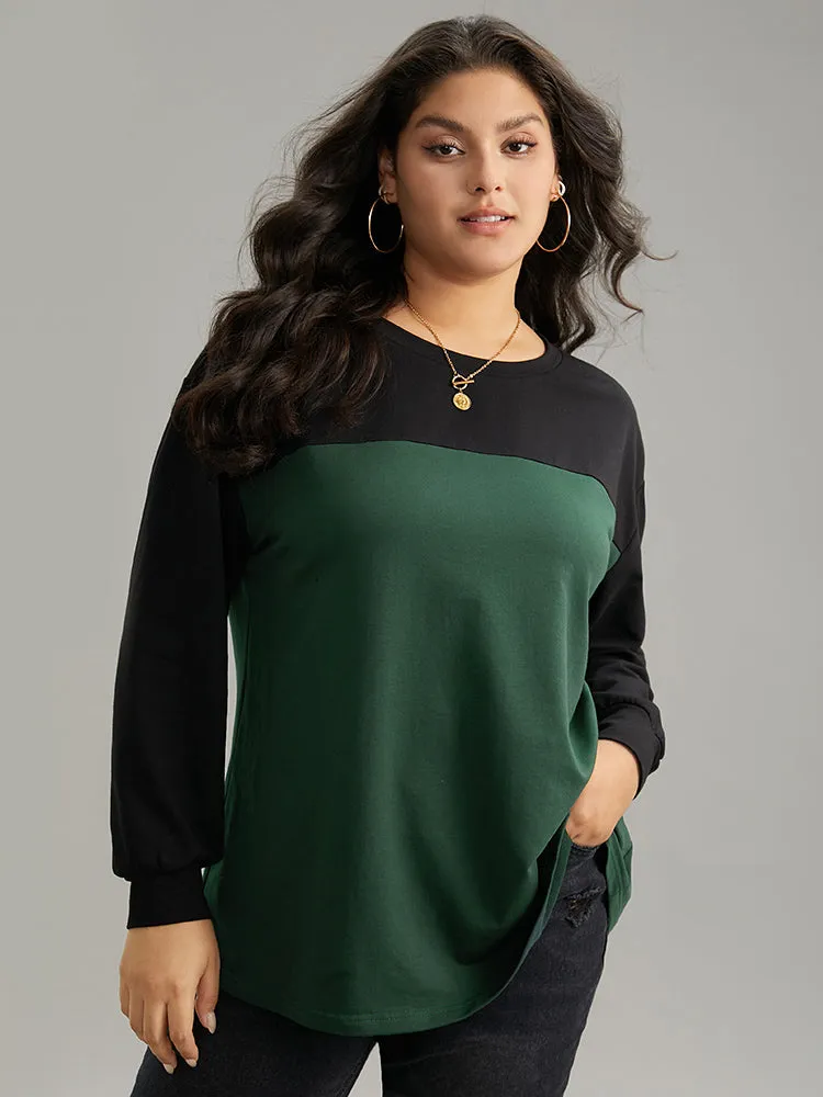 Two Tone Patchwork Round Neck Sweatshirt sold by Bloomchic
