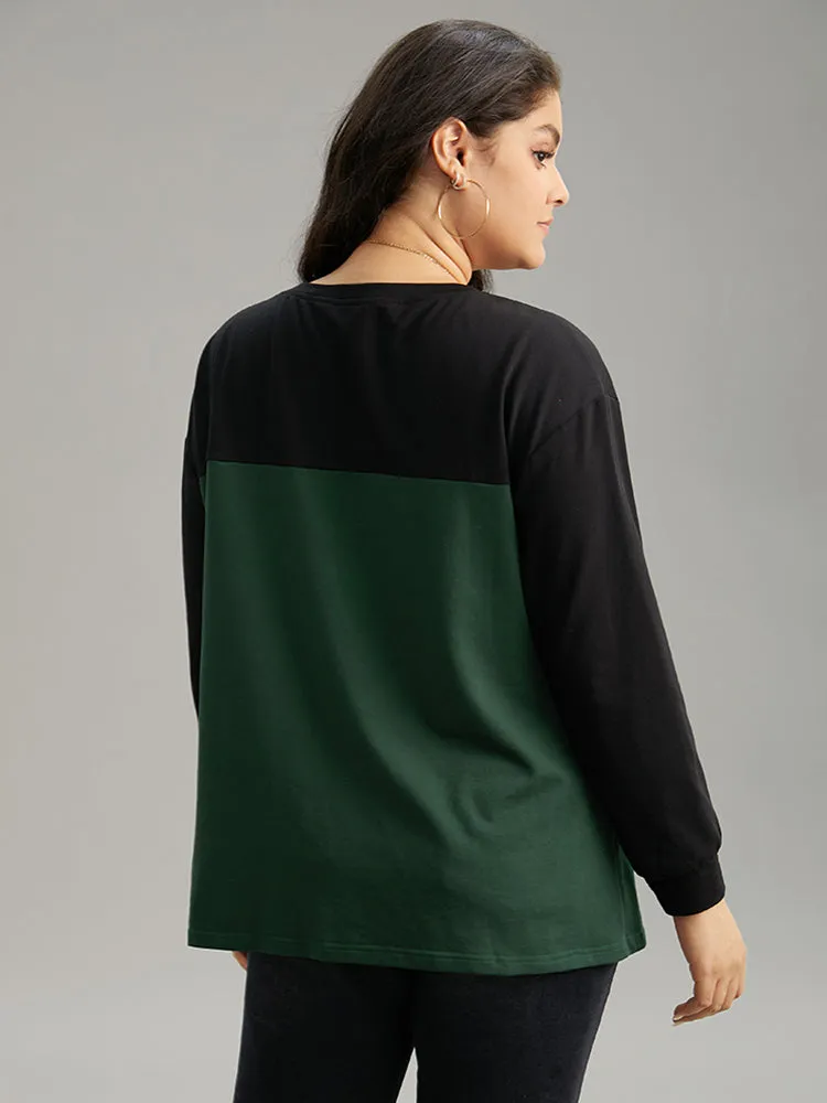Two Tone Patchwork Round Neck Sweatshirt sold by Bloomchic product image thumbnail 2