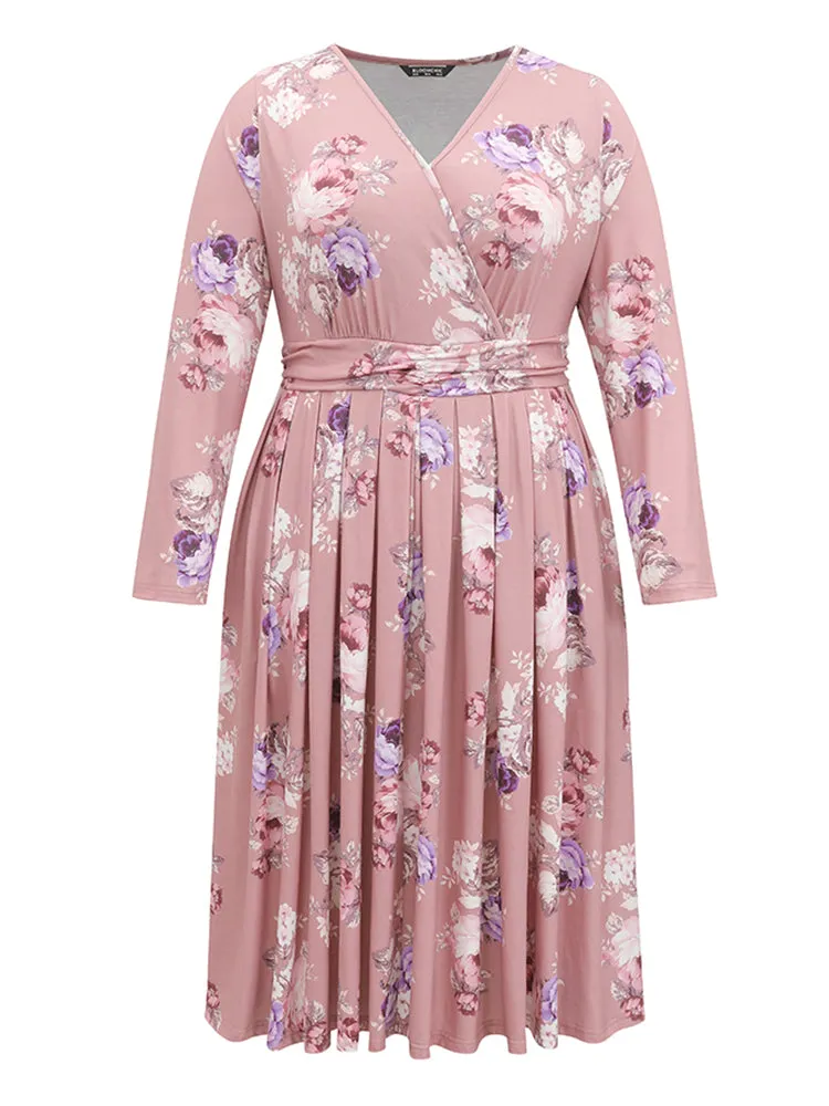 Floral Wrap Pleated Elastic Waist Ruched Dress sold by Bloomchic product image thumbnail 5