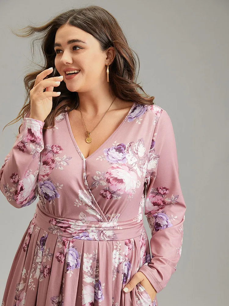 Floral Wrap Pleated Elastic Waist Ruched Dress sold by Bloomchic product image thumbnail 4