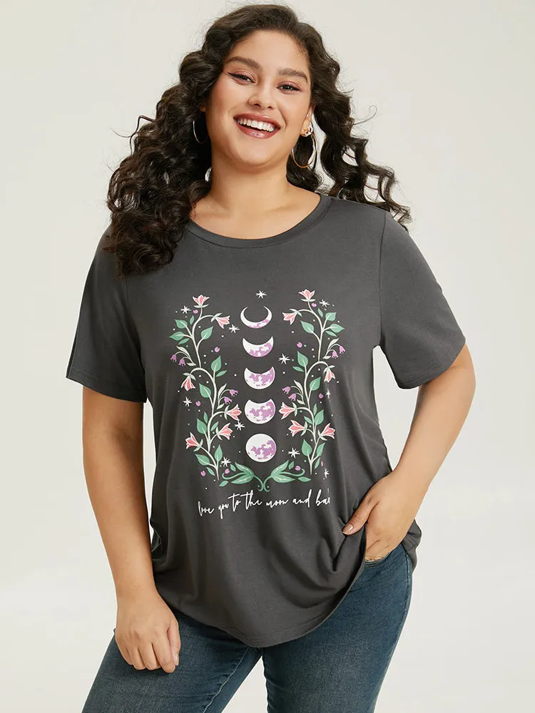 Moon & Star Print Crew Neck T-shirt sold by Bloomchic