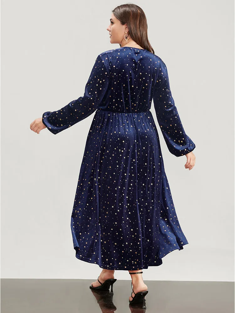 Halloween Star Print Wrap Lantern Sleeve Pocket Split Velvet Maxi Dress sold by Bloomchic product image thumbnail 2