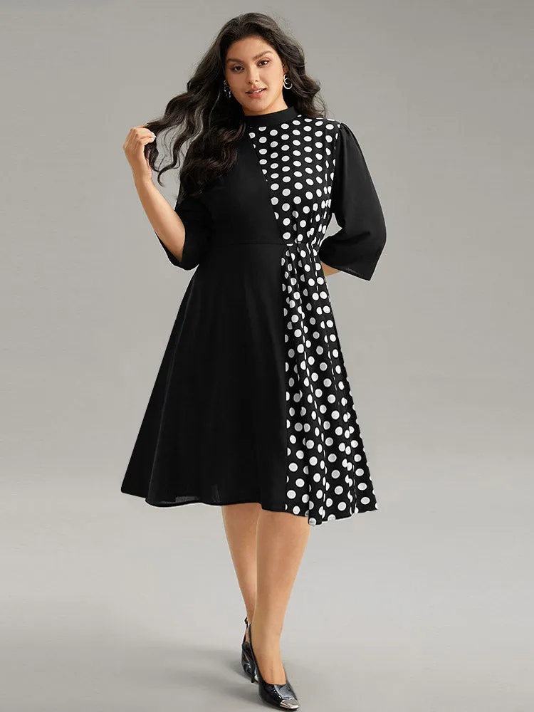 Polka Dot Patchwork Mock Neck Elastic Waist Dress sold by Bloomchic product image thumbnail 4