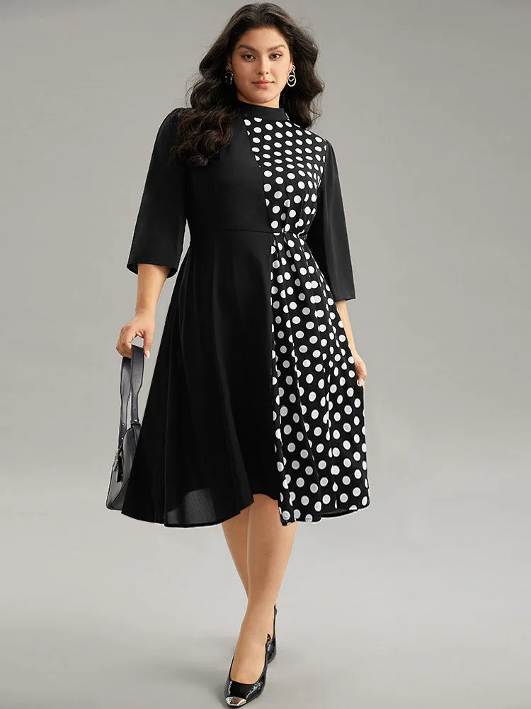 Polka Dot Patchwork Mock Neck Elastic Waist Dress sold by Bloomchic