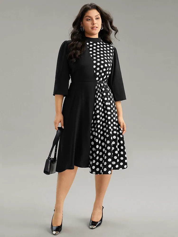 Polka Dot Patchwork Mock Neck Elastic Waist Dress sold by Bloomchic product image thumbnail 3