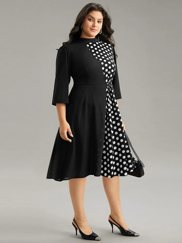 Polka Dot Patchwork Mock Neck Elastic Waist Dress sold by Bloomchic product image thumbnail 2