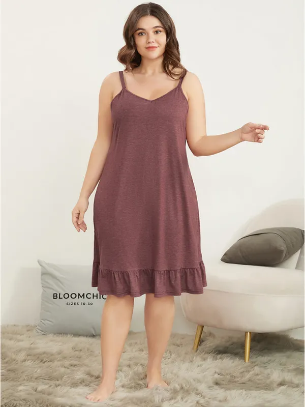 Solid Sleeveless Ruffle Hem Cami Night Dress sold by Bloomchic