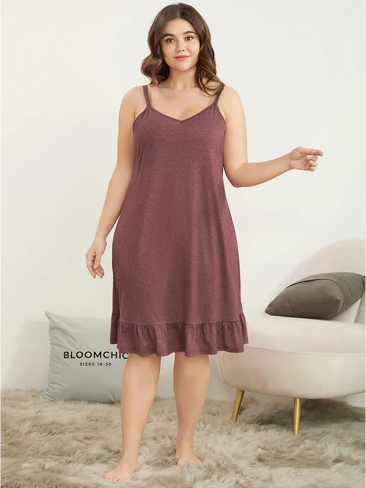 Solid Sleeveless Ruffle Hem Cami Night Dress sold by Bloomchic