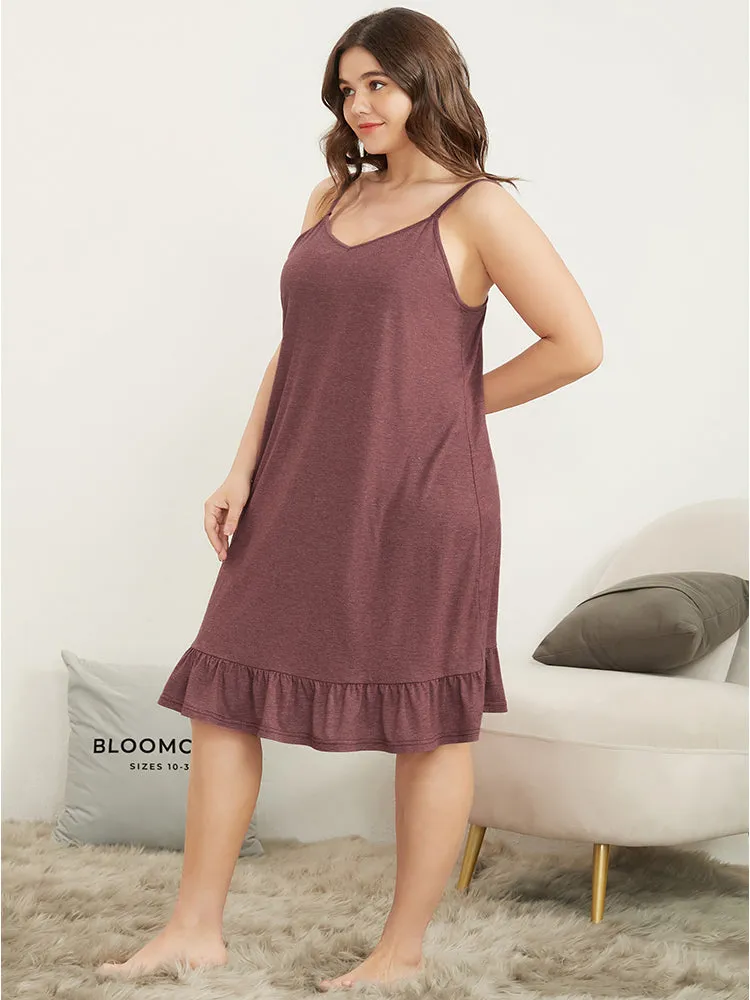 Solid Sleeveless Ruffle Hem Cami Night Dress sold by Bloomchic product image thumbnail 2