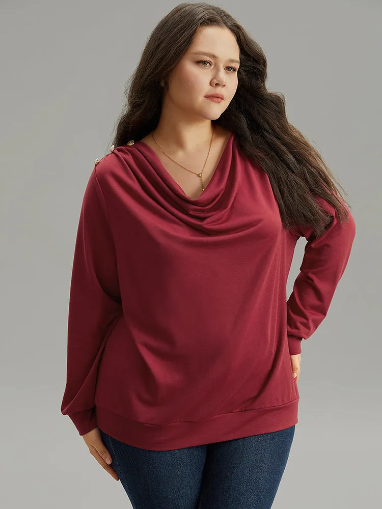Solid Cowl Neck Metal Detail Sweatshirt sold by Bloomchic product image thumbnail 2