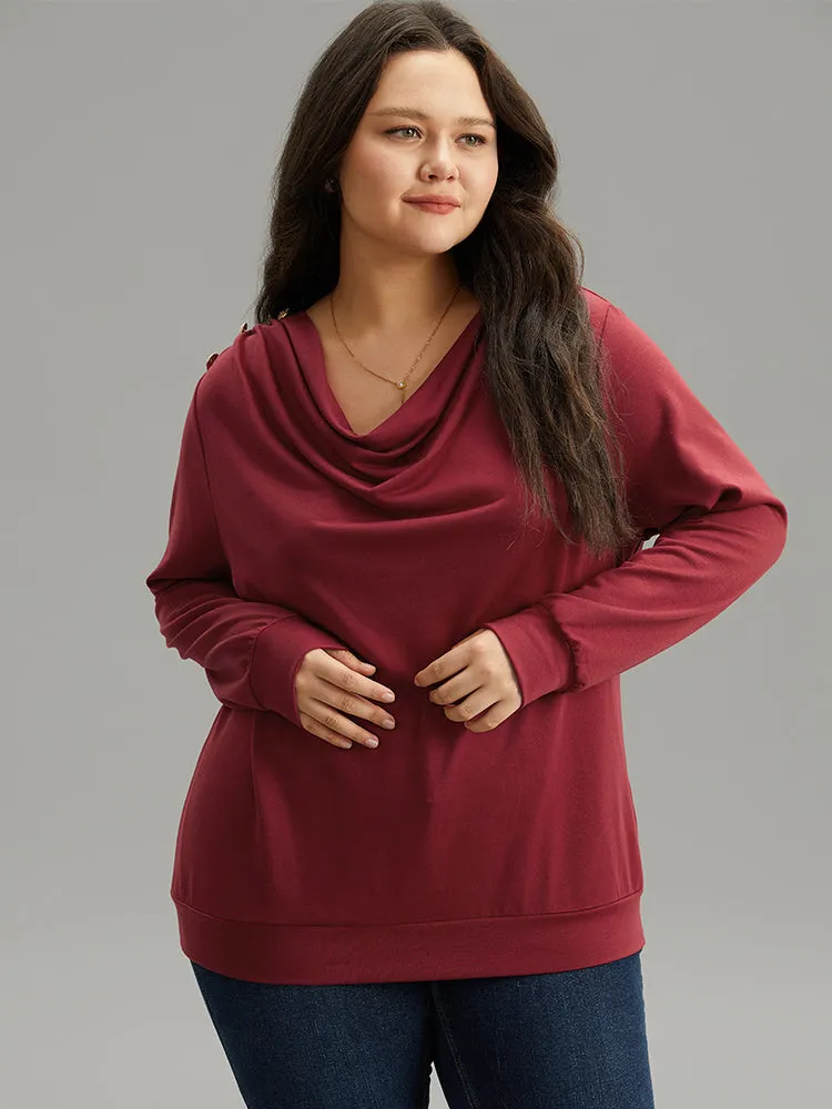 Solid Cowl Neck Metal Detail Sweatshirt sold by Bloomchic