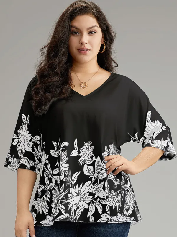 Boho Print V Neck Cut Out Blouse sold by Bloomchic