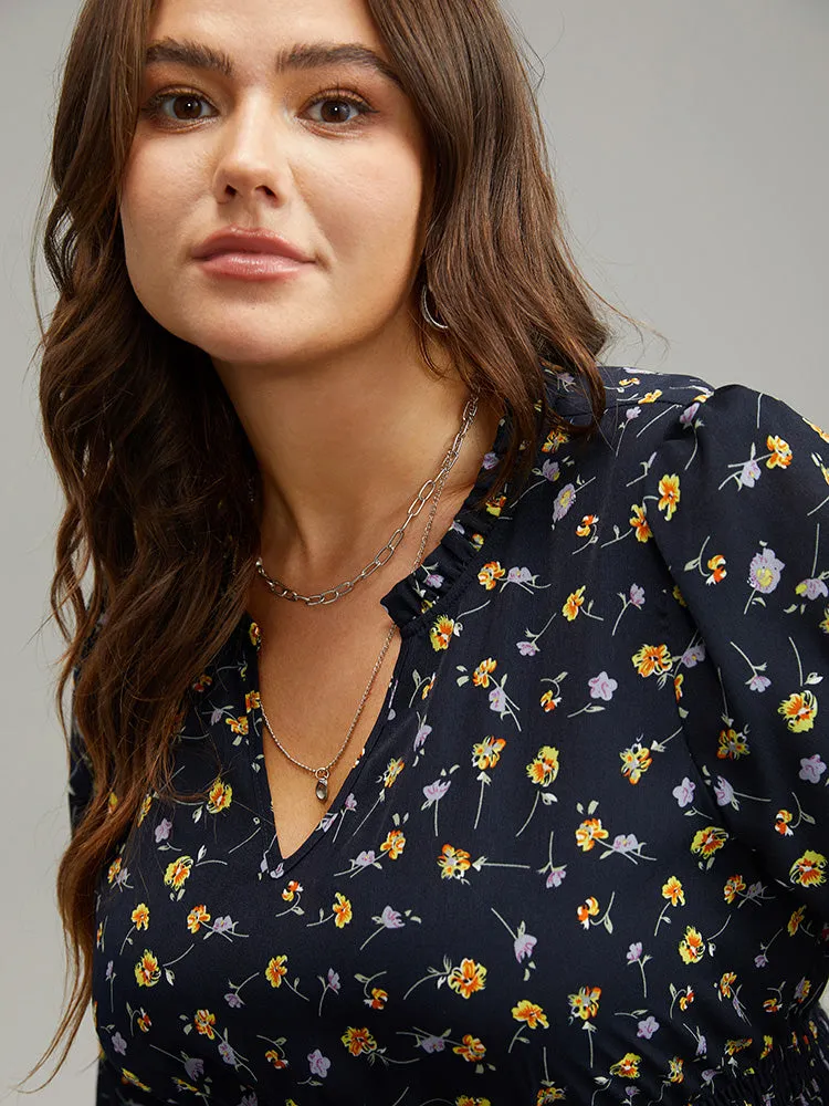 Ditsy Floral Notched Shirred Frill Trim Dress sold by Bloomchic product image thumbnail 5