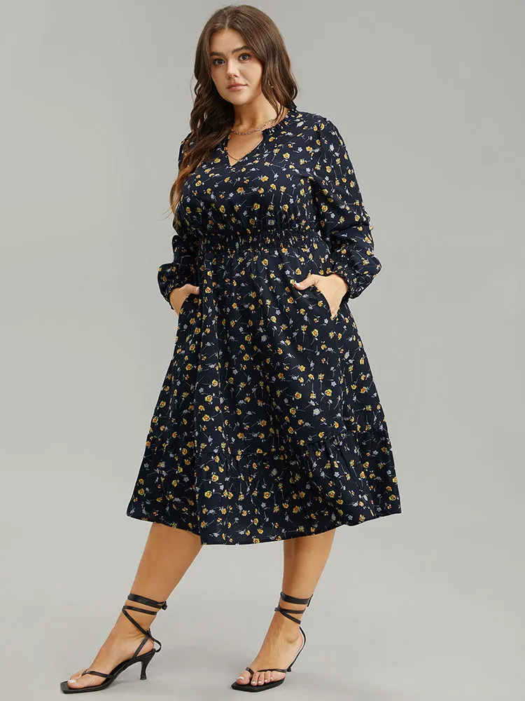 Ditsy Floral Notched Shirred Frill Trim Dress sold by Bloomchic product image thumbnail 4