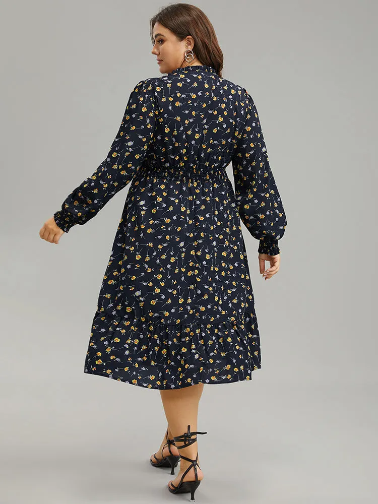 Ditsy Floral Notched Shirred Frill Trim Dress sold by Bloomchic product image thumbnail 3