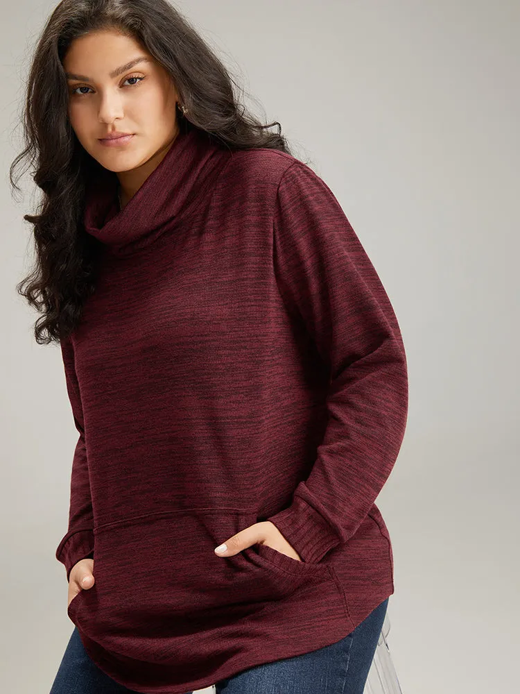 Plain Turtleneck Pocket Heather Sweatshirt sold by Bloomchic