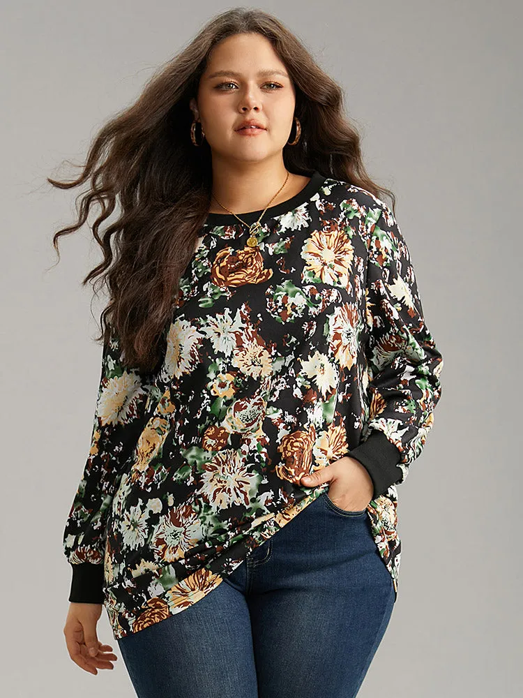 Floral Print Elastic Cuffs Sweatshirt sold by Bloomchic