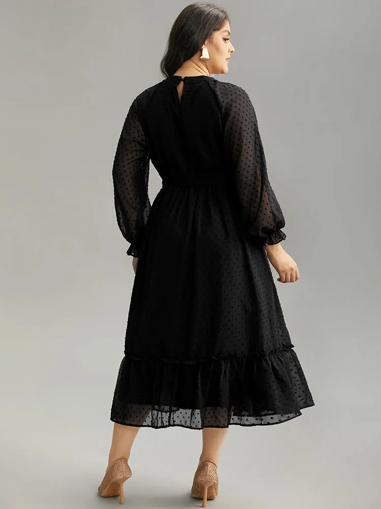 Chiffon Texture Belted Mesh Keyhole Frill Trim Dress sold by Bloomchic product image thumbnail 5