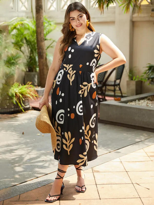 Graphic Print Notched Pocket Tank Dress sold by Bloomchic