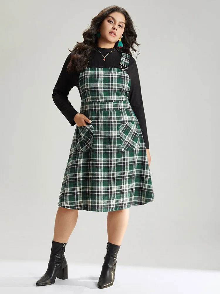 Christmas Plaid Patched Pocket Overall Cami Dress sold by Bloomchic