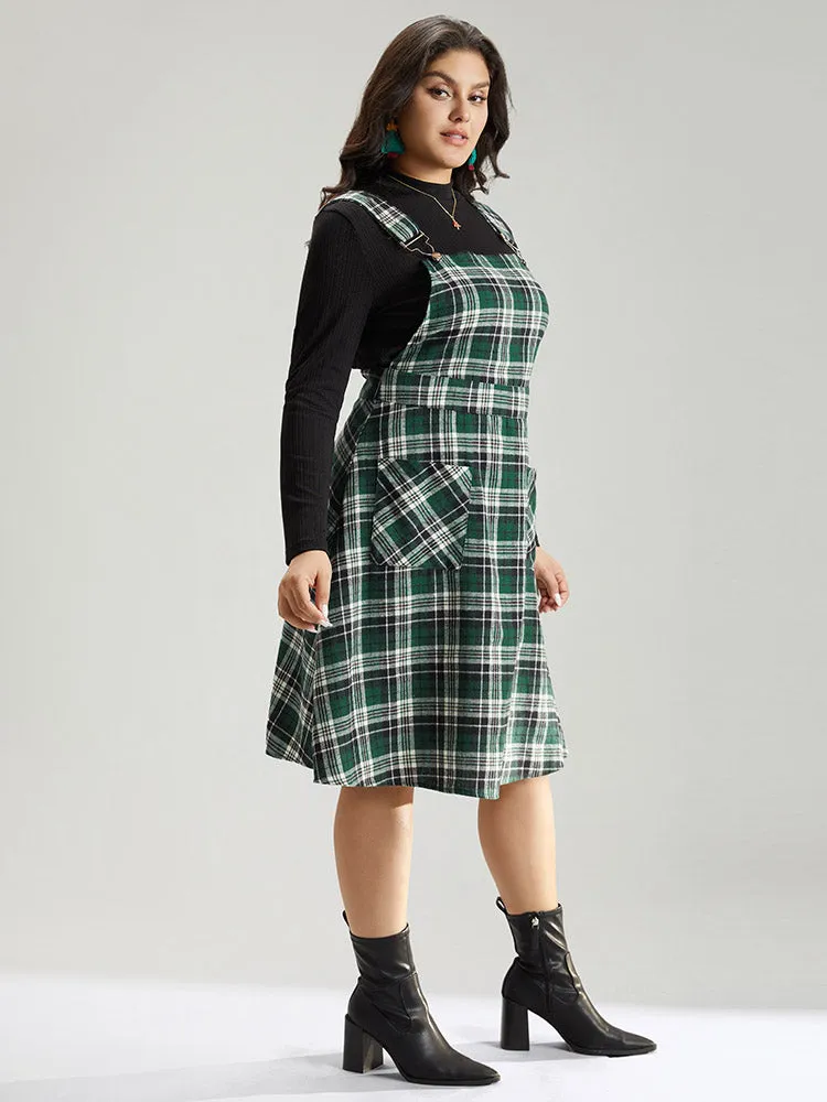 Christmas Plaid Patched Pocket Overall Cami Dress sold by Bloomchic product image thumbnail 4