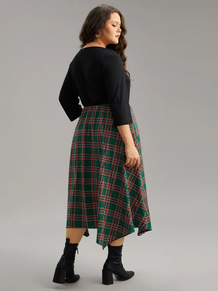 Plaid Contrast Patchwork Ruched Pocket Dress sold by Bloomchic product image thumbnail 4