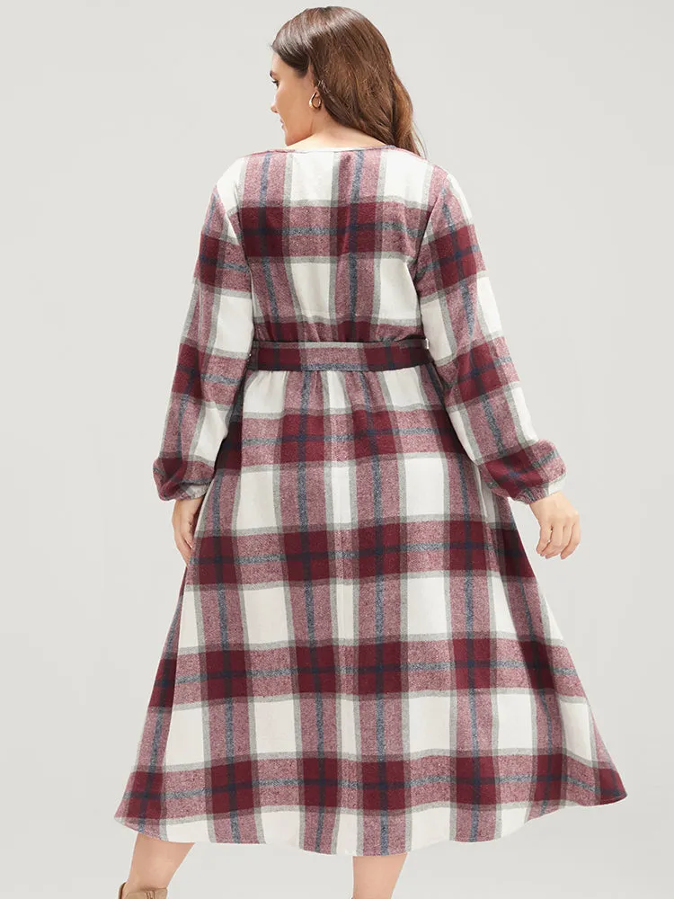 Plaid Surplice Neck Pocket Belted Midi Dress sold by Bloomchic product image thumbnail 5
