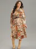 Boho Print Stand Collar Pleated Lantern Sleeve Dress sold by Bloomchic