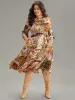 Boho Print Stand Collar Pleated Lantern Sleeve Dress sold by Bloomchic