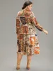 Boho Print Stand Collar Pleated Lantern Sleeve Dress sold by Bloomchic