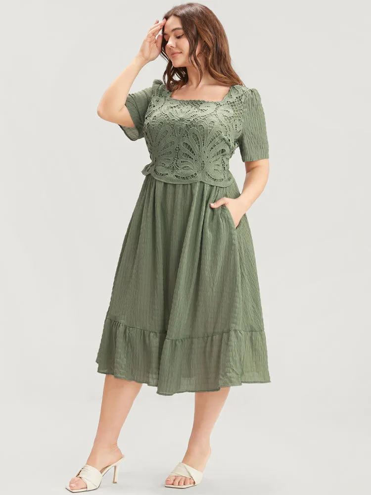 Solid Square Neck Pocket Lace Ruffles Hem Dress sold by Bloomchic product image thumbnail 4