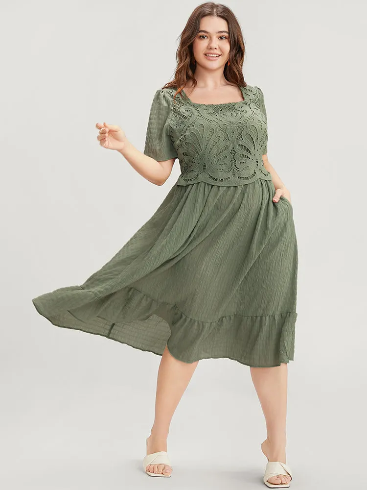 Solid Square Neck Pocket Lace Ruffles Hem Dress sold by Bloomchic product image thumbnail 3