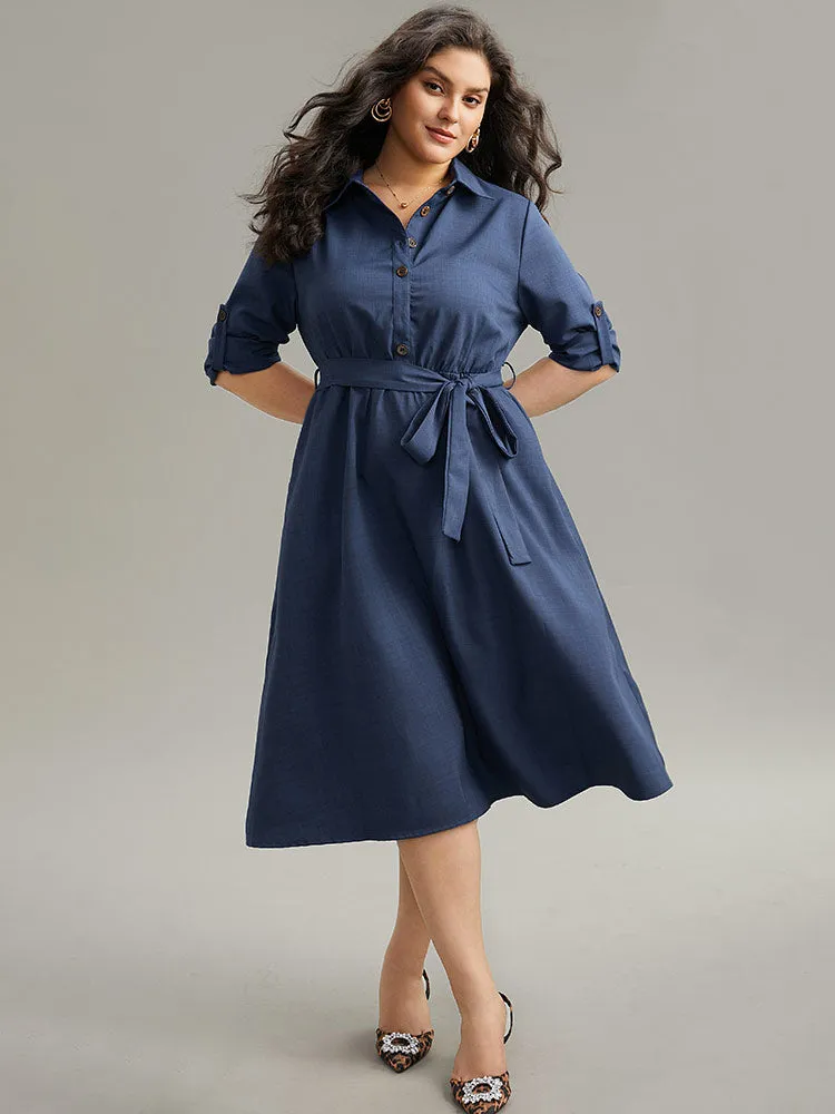 Static-Free solid Belted Tab Sleeve Dress sold by Bloomchic