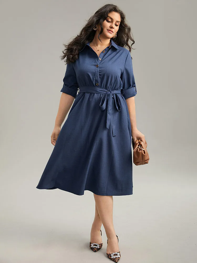 Static-Free solid Belted Tab Sleeve Dress sold by Bloomchic product image thumbnail 2
