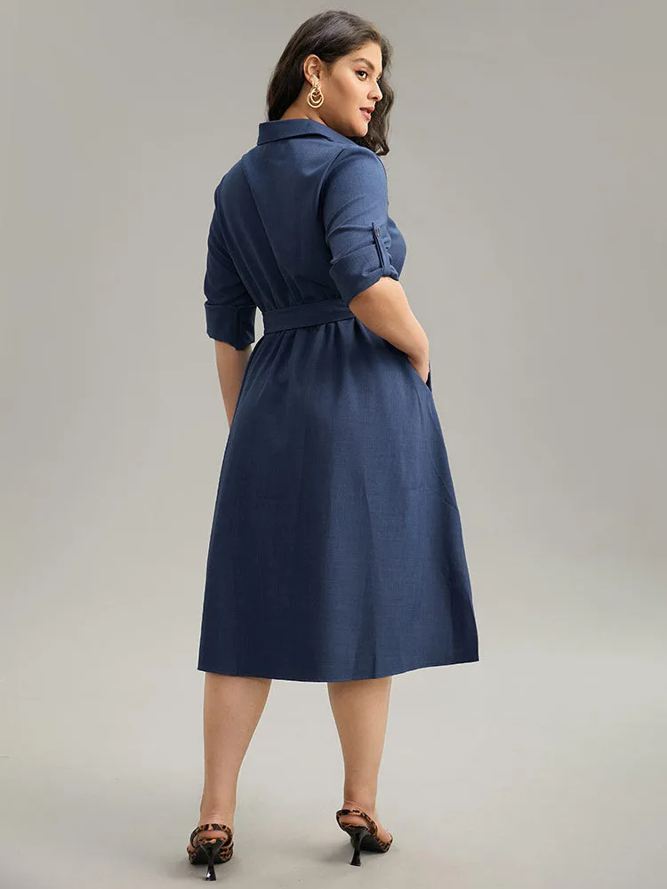 Static-Free solid Belted Tab Sleeve Dress sold by Bloomchic product image thumbnail 5