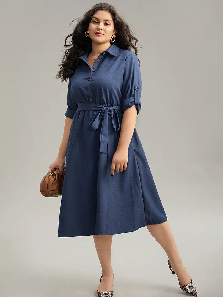 Static-Free solid Belted Tab Sleeve Dress sold by Bloomchic product image thumbnail 3