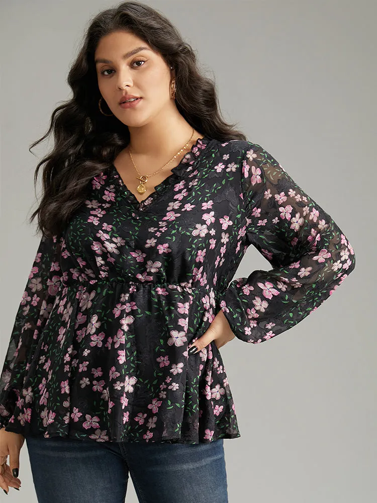 Floral Print Frill Trim Blouse sold by Bloomchic